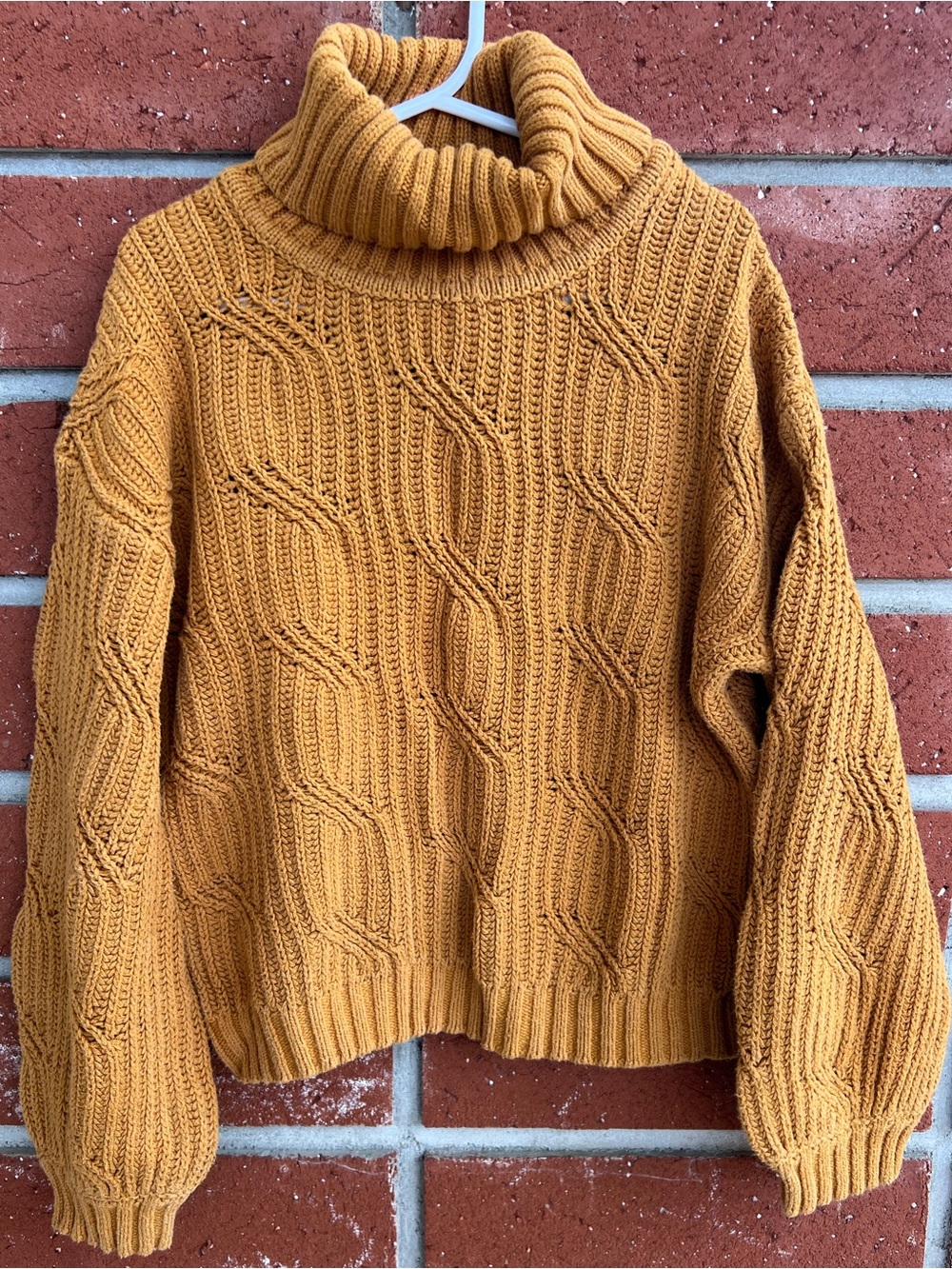 Max Studio Mustard Cable-Knit Turtleneck Sweater